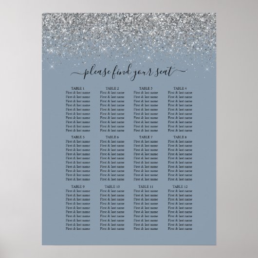 Dusty Blue & Silver Glitzer Hochzeitskarte Poster (Vorne)