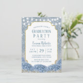 Dusty Blue & Silver Glitzer Ombre Graduation Party Einladung (Stehend Vorderseite)