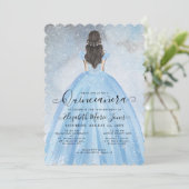 Dusty Blue Silver Glitzer Princess Quinceañera Einladung (Stehend Vorderseite)