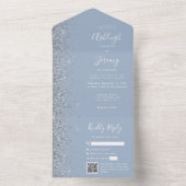 Dusty Blue Silver Glitzer QR Code Wedding All In One Einladung (Innen Boden)