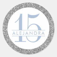 Dusty Blue Silver Glitzer Quince Años Birthday