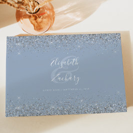 Dusty Blue Silver Glitzer Script Gästebuch