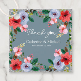 Dusty Blue Silver Glitzer Wasserfarben Geschenkanhänger