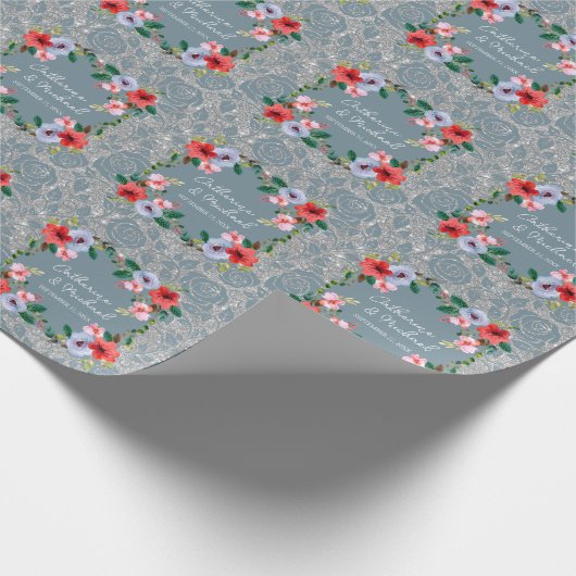 Dusty Blue Silver Glitzer Wasserfarben Geschenkpapier (Ecke)