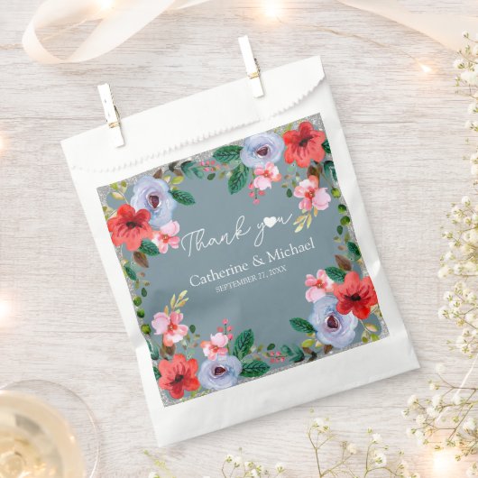 Dusty Blue Silver Glitzer Wasserfarben Geschenktütchen (Ausgeschnitten)