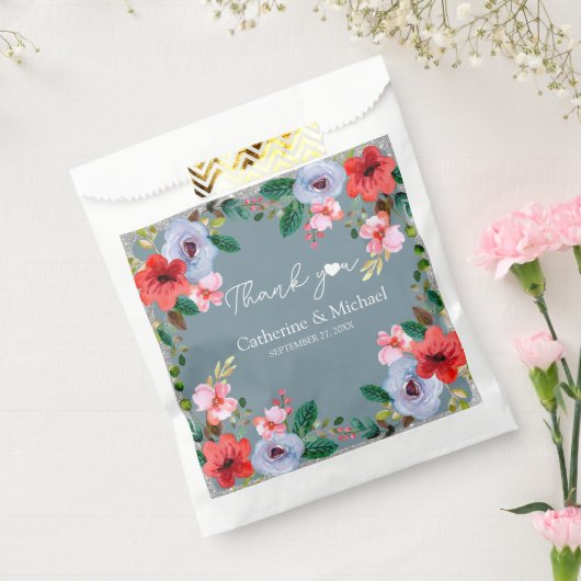 Dusty Blue Silver Glitzer Wasserfarben Geschenktütchen (Versiegelt)