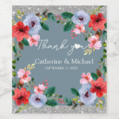 Dusty Blue Silver Glitzer Wasserfarben Weinetikett (Einzelnes Label)