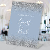Dusty Blue Silver Glitzer Wedding Guest Book Sockelschild