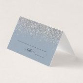 Dusty Blue & Silver Glitzer Wedding Platzkarte (Vorderseite)