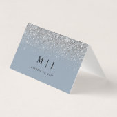 Dusty Blue & Silver Glitzer Wedding Platzkarte (Rückseite)