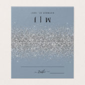 Dusty Blue & Silver Glitzer Wedding Platzkarte (Außenseite Aufgefaltet)