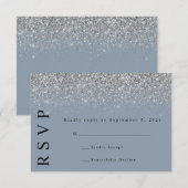 Dusty Blue & Silver Glitzer Wedding RSVP Card Karte (Vorne/Hinten)