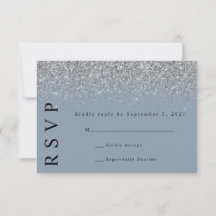 Dusty Blue & Silver Glitzer Wedding RSVP Card