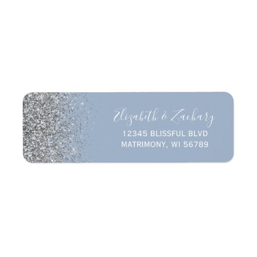 Dusty Blue Silver Glitzer Wedding Rücksendeadresse (Vorne)