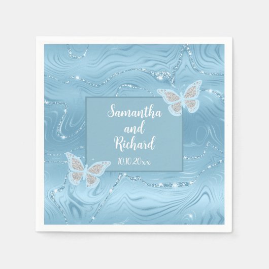 Dusty Blue Silver Glitzer Wedding Serviette (Vorderseite)
