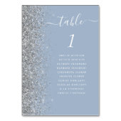 Dusty Blue Silver Glitzer Wedding Tischnummer (Vorderseite)