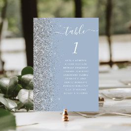 Dusty Blue Silver Glitzer Wedding Tischnummer