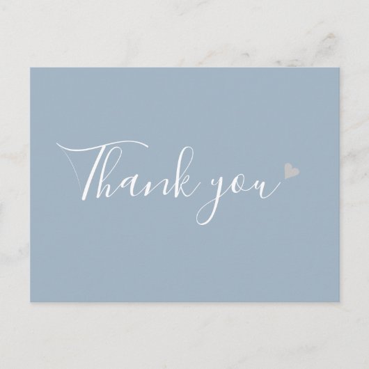 Dusty Blue Silver Heart Script Business Vielen Dan Postkarte (Vorderseite)
