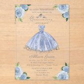 Dusty Blue Silver Princess Dress Quinceañera Acryleinladungen (Vorderseite)