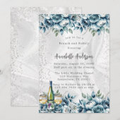 Dusty Blue Silver Rose Brunch und Bubbly Einladung (Vorne/Hinten)
