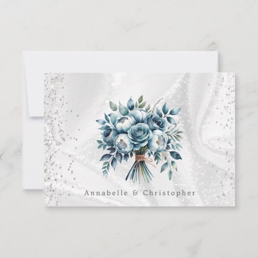 Dusty Blue Silver Rose Save the Date Card (Rückseite)