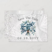 Dusty Blue Silver Rose Save the Date Card (Vorne/Hinten)