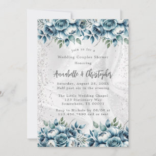 Dusty Blue Silver Rose Wedding Couples Dusche Einladung