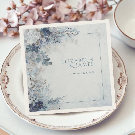 Dusty Blue Silver Rose Winter Floral Wedding Serviette