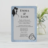 Dusty Blue Silver Rustic Silhouette Wedding Einladung (Stehend Vorderseite)