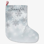 Dusty Blue & Silver Snowflake Weihnachten Strumpf Großer Weihnachtsstrumpf (Vorderseite)