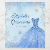 Dusty Blue Silver Snowflake Winter Quinceñera Weinetikett (Einzelnes Label)
