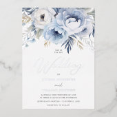 Dusty Blue & Silver Sparkle Floral Wedding Folieneinladung (Vorderseite)