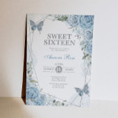 Dusty Blue Silver Sweet 16 Butterfly Geburtstag Einladung