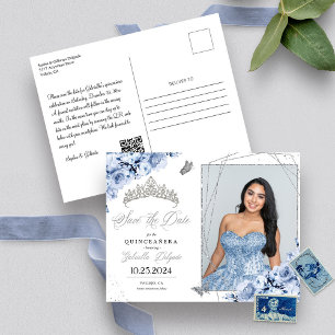 Dusty Blue Silver Tiara Quinceañera Foto Postkarte