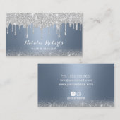 Dusty Blue Silver Tropfens Makeup Artist Hair Salo Visitenkarte (Vorne/Hinten)