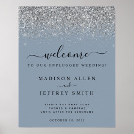 Dusty Blue & Silver Unplugged Wedding Welcome Poster