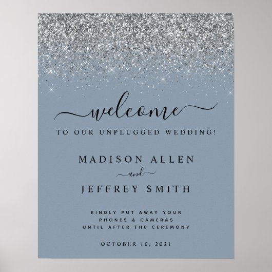 Dusty Blue & Silver Unplugged Wedding Welcome Poster (Vorne)