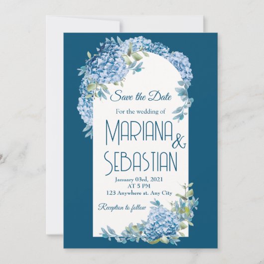Dusty Blue & Silver Watercolor Floral Boho Wedding Einladung (Vorderseite)