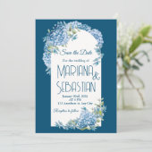 Dusty Blue & Silver Watercolor Floral Boho Wedding Einladung (Stehend Vorderseite)