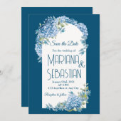 Dusty Blue & Silver Watercolor Floral Boho Wedding Einladung (Vorne/Hinten)