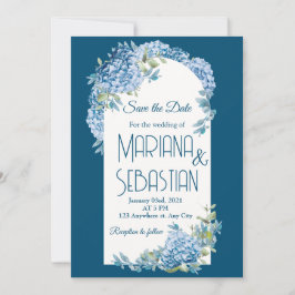Dusty Blue & Silver Watercolor Floral Boho Wedding Einladung