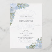 Dusty Blue & Silver Watercolor Floral Boho Wedding Folieneinladung (Vorderseite)