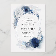 Dusty Blue Silver White Floral Botanical Wedding