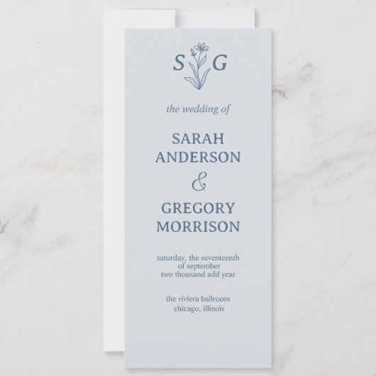 Dusty Blue Simple Boho Floral Wedding Program (Vorderseite)