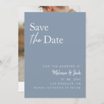 Dusty Blue Simple Calligraphy Foto Save the Date