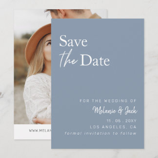 Dusty Blue Simple Calligraphy Foto Save the Date