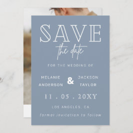 Dusty Blue Simple Calligraphy Foto Save the Date