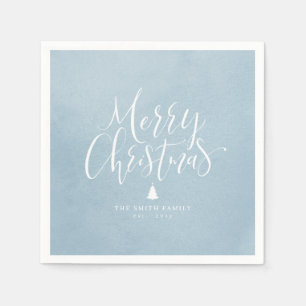 Dusty Blue Simple Calligraphy Frohe Weihnachten Serviette