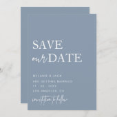 Dusty Blue Simple Calligraphy Save the Date (Vorne/Hinten)