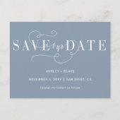 Dusty Blue Simple Calligraphy Save the Date Ankündigungspostkarte (Vorderseite)